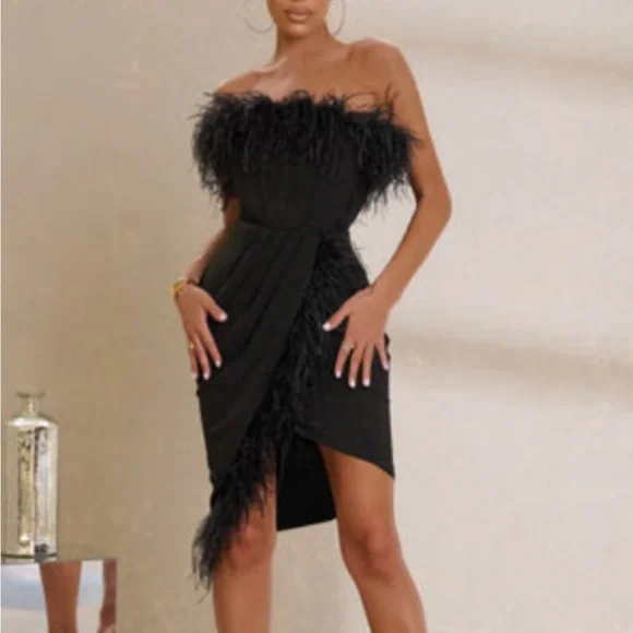 Club L London | Dresses | Club L London Black Bandeau Feather Corset With  Feather Trim | Poshmark